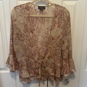 🍀 Elementz Floral Sheer Bell Sleeve Tie Front Blouse